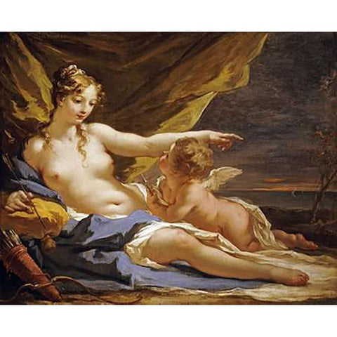 Venus and Cupid Gold Ornate Wood Framed Art Print with Double Matting by Pellegrini, Giovanni Antonio