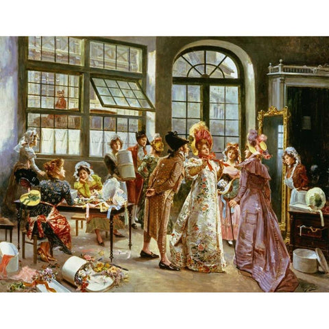At The Milliners White Modern Wood Framed Art Print by Perez, Alonzo