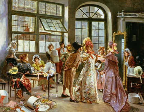 At The Milliners White Modern Wood Framed Art Print with Double Matting by Perez, Alonzo