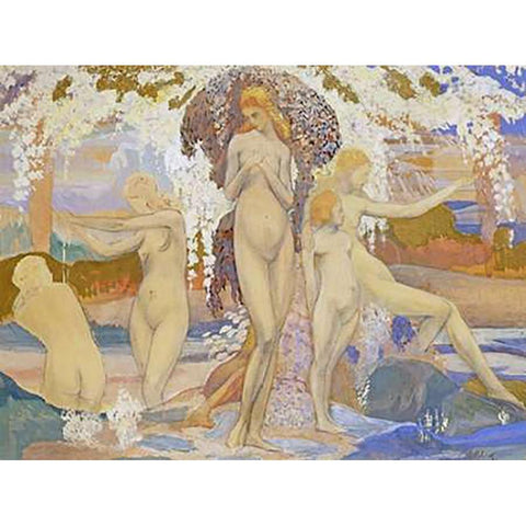 The Bathers Gold Ornate Wood Framed Art Print with Double Matting by Philippol, A.