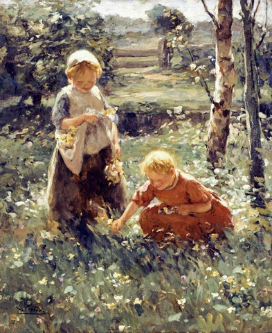 Children In a Field Black Ornate Wood Framed Art Print with Double Matting by Pieters, Evert