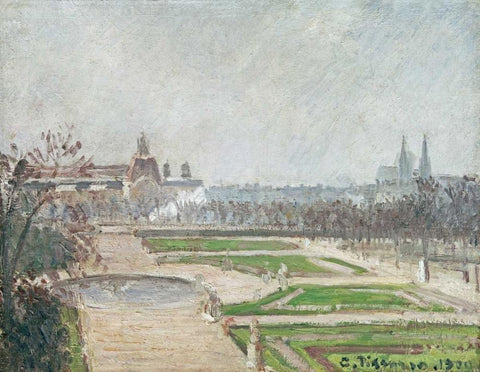 The Tuileries Gardens and The Louvre White Modern Wood Framed Art Print with Double Matting by Pissarro, Camille