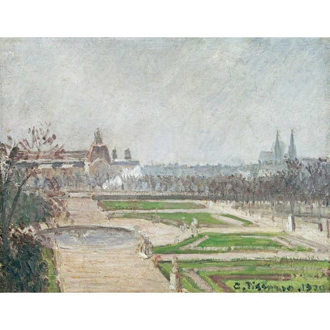 The Tuileries Gardens and The Louvre Black Modern Wood Framed Art Print by Pissarro, Camille