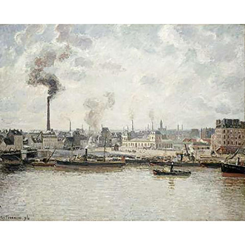 Quay at Saint-Sever, Rouen White Modern Wood Framed Art Print by Pissarro, Camille