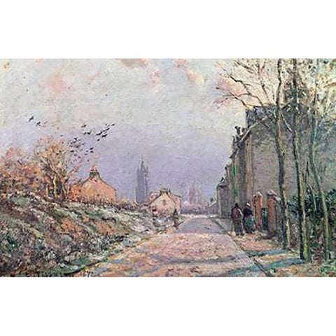 The Road, Effect of Winter Gold Ornate Wood Framed Art Print with Double Matting by Pissarro, Camille