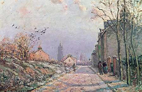 The Road, Effect of Winter Black Ornate Wood Framed Art Print with Double Matting by Pissarro, Camille