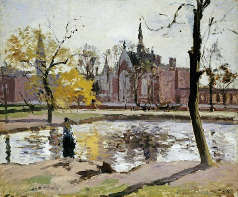 Dulwich College, London Black Ornate Wood Framed Art Print with Double Matting by Pissarro, Camille