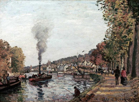 The Seine at Marly White Modern Wood Framed Art Print with Double Matting by Pissarro, Camille
