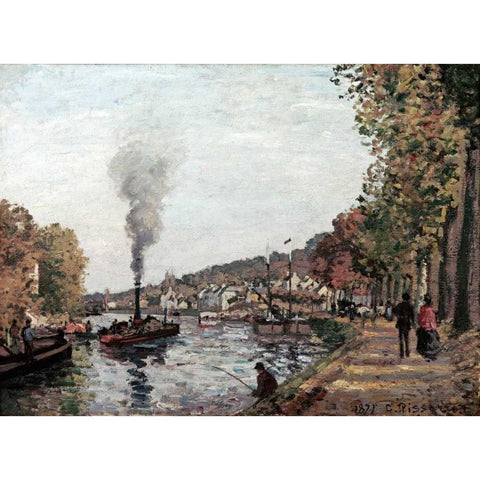 The Seine at Marly Gold Ornate Wood Framed Art Print with Double Matting by Pissarro, Camille