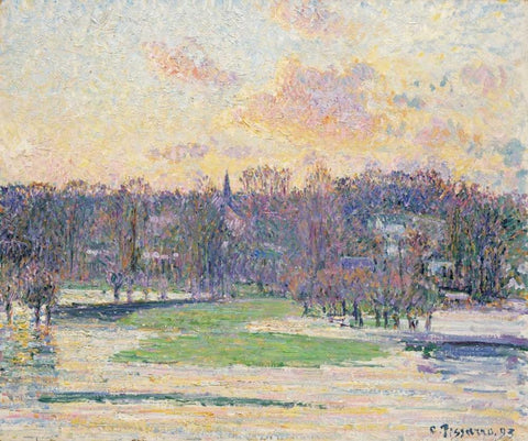 Flood at Sunset White Modern Wood Framed Art Print with Double Matting by Pissarro, Camille