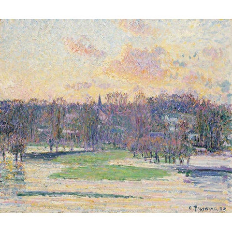 Flood at Sunset White Modern Wood Framed Art Print by Pissarro, Camille