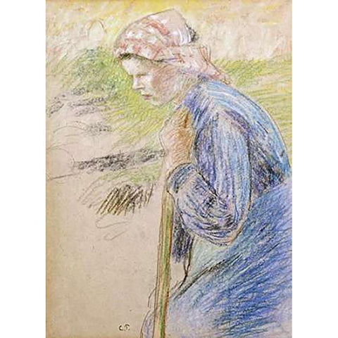 Young Peasant White Modern Wood Framed Art Print by Pissarro, Camille