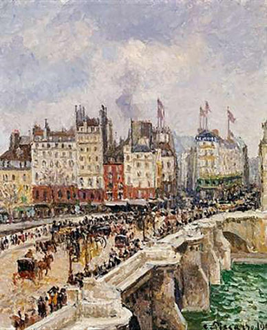 Le Pont-Neuf Black Ornate Wood Framed Art Print with Double Matting by Pissarro, Camille