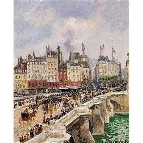 Le Pont-Neuf Black Modern Wood Framed Art Print with Double Matting by Pissarro, Camille