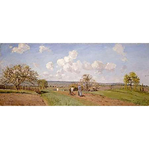 Spring White Modern Wood Framed Art Print by Pissarro, Camille