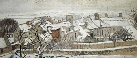 Winter White Modern Wood Framed Art Print with Double Matting by Pissarro, Camille