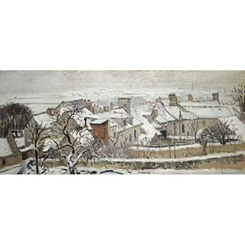 Winter Black Modern Wood Framed Art Print with Double Matting by Pissarro, Camille