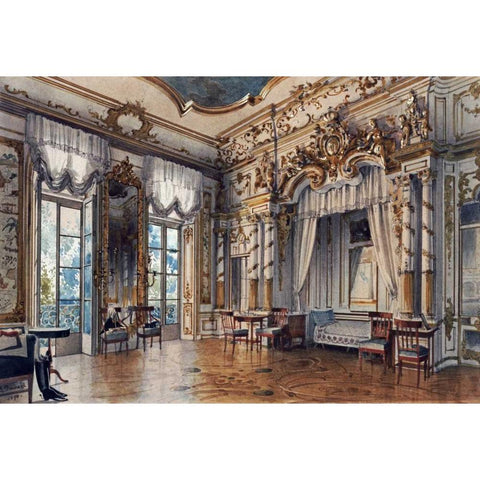 A Bedroom In The Tzars Palace, St. Petersburg Black Modern Wood Framed Art Print by Premazzi, Luigi