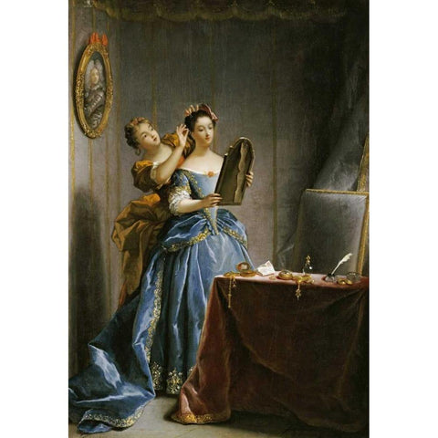 A Lady at Her Toilet Black Modern Wood Framed Art Print with Double Matting by Raoux, Jean