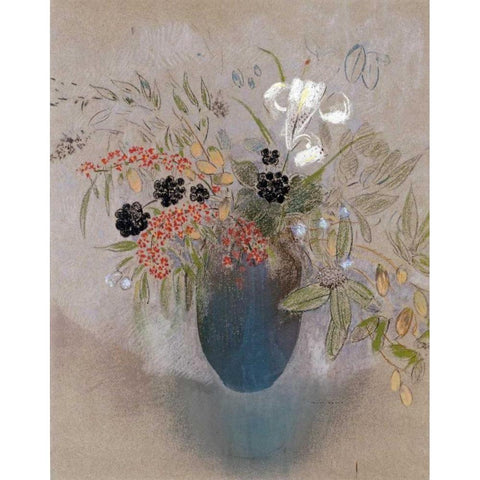 Flowers In a Vase. Fleurs Dans Un Vase Black Modern Wood Framed Art Print by Redon, Odilion