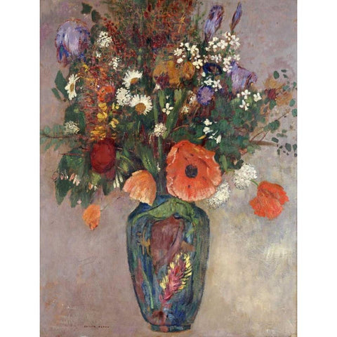 Bouquet of Flowers In a Vase Black Modern Wood Framed Art Print by Redon, Odilion