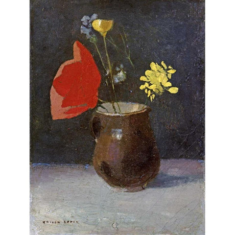 A Pitcher of Flowers Black Modern Wood Framed Art Print by Redon, Odilion