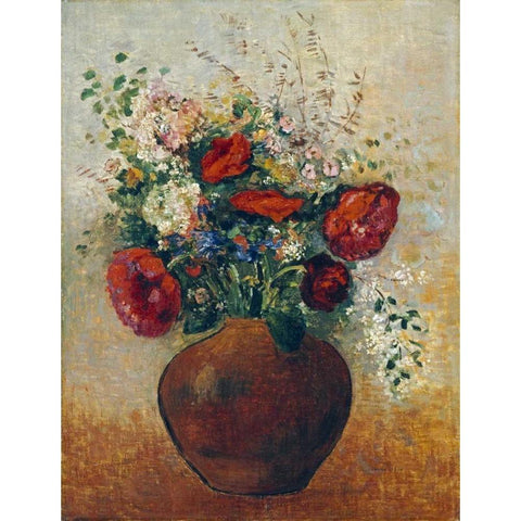 Vase of Flowers Black Modern Wood Framed Art Print with Double Matting by Redon, Odilion