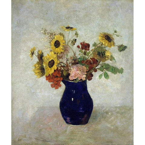 Vase De Fleurs Black Modern Wood Framed Art Print by Redon, Odilion