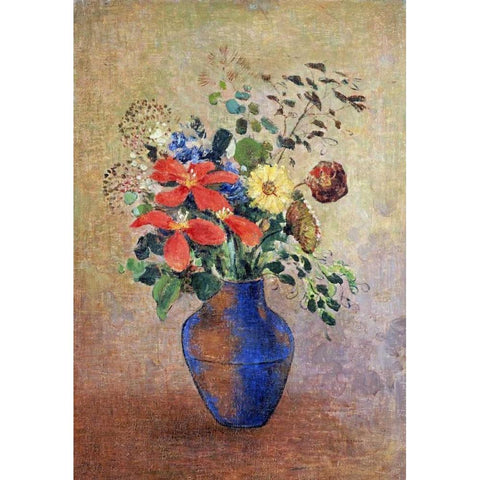 The Blue Vase White Modern Wood Framed Art Print by Redon, Odilion