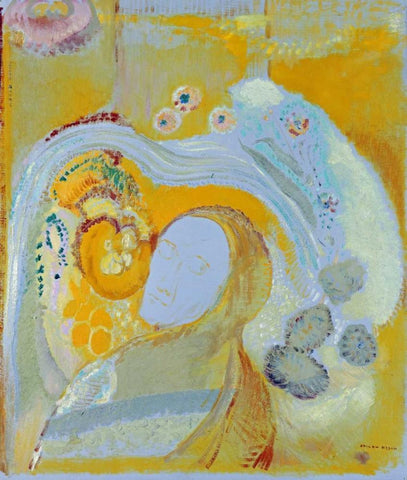 The Buddha White Modern Wood Framed Art Print with Double Matting by Redon, Odilion