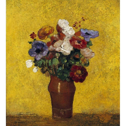 Fleurs Black Modern Wood Framed Art Print by Redon, Odilion