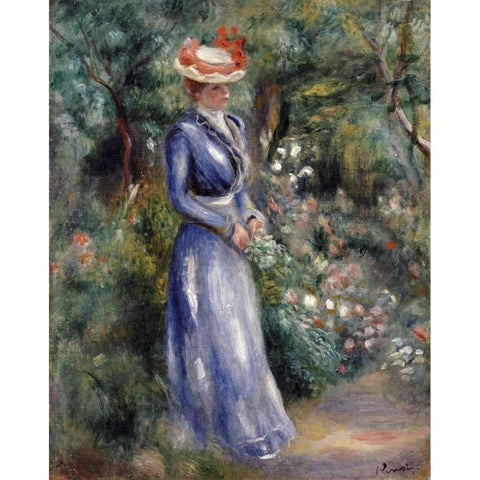 Woman In a Blue Dress Gold Ornate Wood Framed Art Print with Double Matting by Renoir, Pierre-Auguste