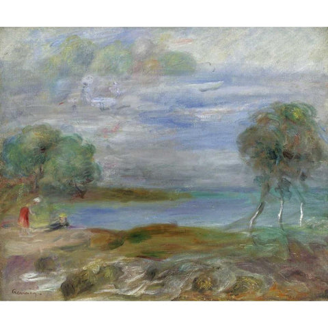 Two People at The Waters Edge Black Modern Wood Framed Art Print with Double Matting by Renoir, Pierre-Auguste