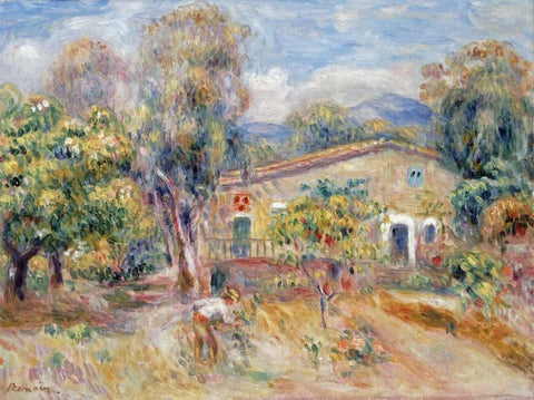 Collettes Farmhouse, Cagnes Black Ornate Wood Framed Art Print with Double Matting by Renoir, Pierre-Auguste