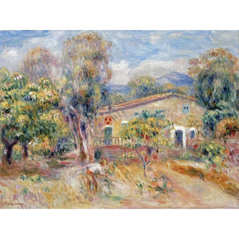 Collettes Farmhouse, Cagnes Black Modern Wood Framed Art Print by Renoir, Pierre-Auguste