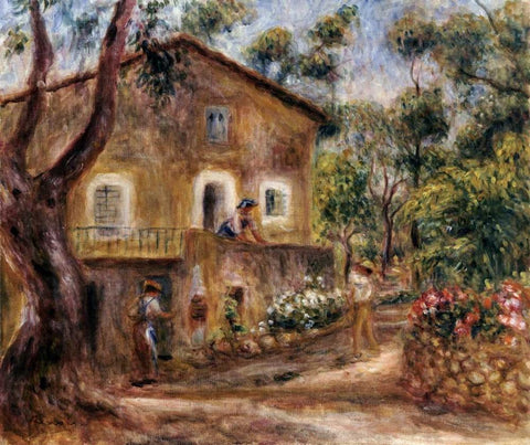 Collettes House at Cagnes Black Ornate Wood Framed Art Print with Double Matting by Renoir, Pierre-Auguste