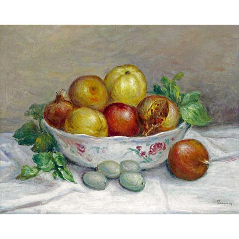 Nature Morte a La Grenade White Modern Wood Framed Art Print by Renoir, Pierre-Auguste