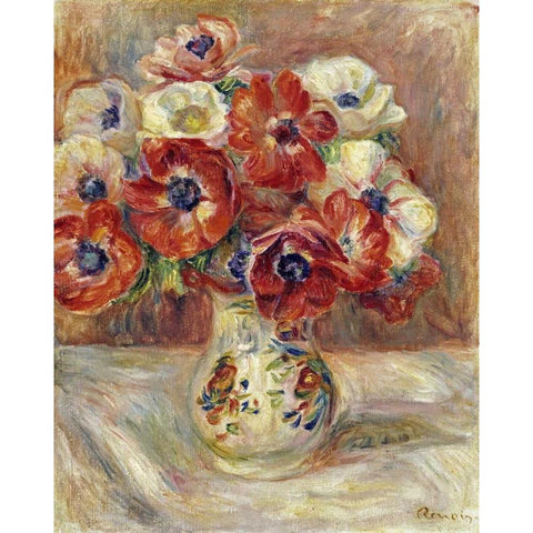 Still Life With Anemones Black Modern Wood Framed Art Print by Renoir, Pierre-Auguste