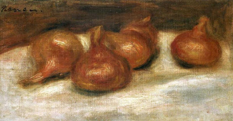 Still Life With Onions White Modern Wood Framed Art Print with Double Matting by Renoir, Pierre-Auguste