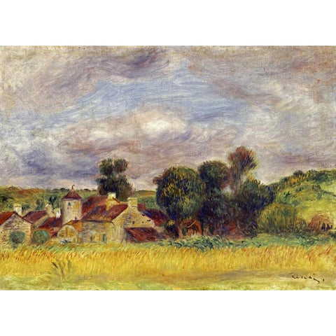 Brittany Countryside Black Modern Wood Framed Art Print with Double Matting by Renoir, Pierre-Auguste