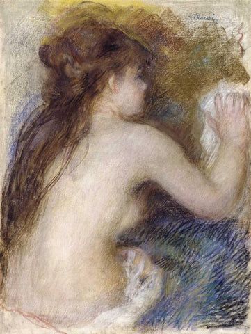 Nude Back of a Woman White Modern Wood Framed Art Print with Double Matting by Renoir, Pierre-Auguste