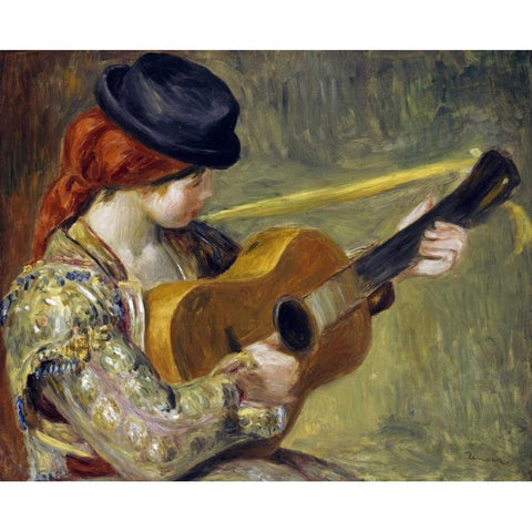 Girl with a Guitar, 1897 Black Modern Wood Framed Art Print with Double Matting by Renoir, Pierre-Auguste