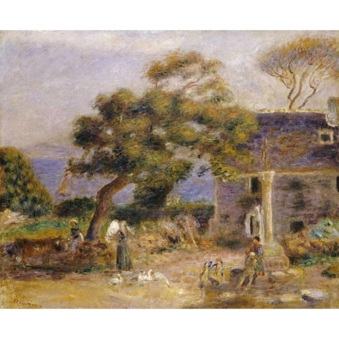 A View of Treboul Gold Ornate Wood Framed Art Print with Double Matting by Renoir, Pierre-Auguste