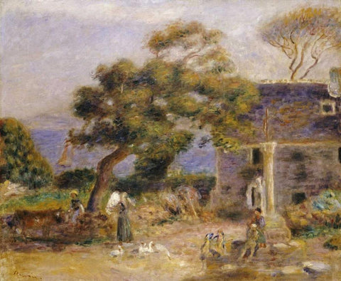 A View of Treboul White Modern Wood Framed Art Print with Double Matting by Renoir, Pierre-Auguste