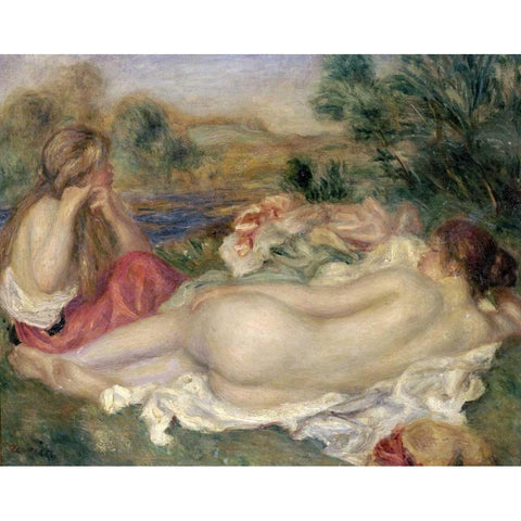 Two Bathers White Modern Wood Framed Art Print by Renoir, Pierre-Auguste