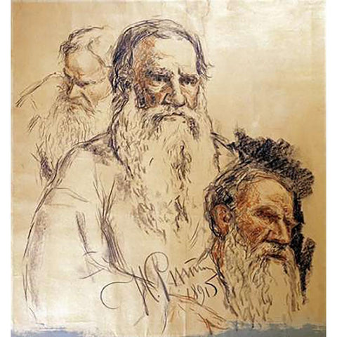 Three Studies Leo Tolstoy Gold Ornate Wood Framed Art Print with Double Matting by Repin, Ilia Efimovich