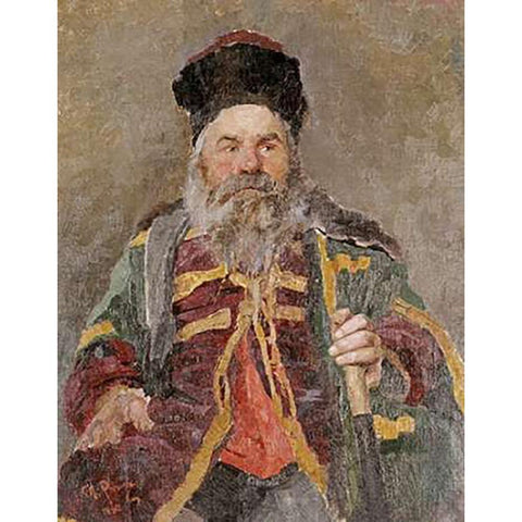 Portrait of a Cossack Nobleman Gold Ornate Wood Framed Art Print with Double Matting by Repin, Ilia Efimovich