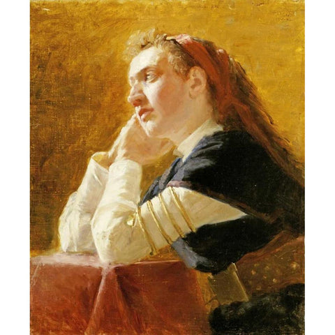 Portrait of a Young Woman White Modern Wood Framed Art Print by Repin, Elia Efimovich