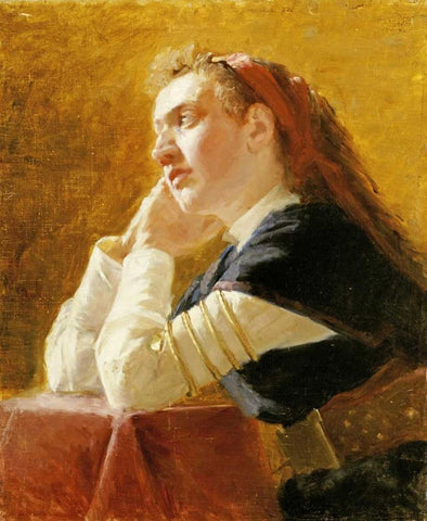 Portrait of a Young Woman White Modern Wood Framed Art Print with Double Matting by Repin, Elia Efimovich