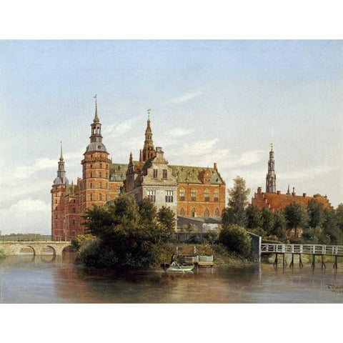 Frederiksborg Castle, Denmark White Modern Wood Framed Art Print by Richardt, Ferdinand